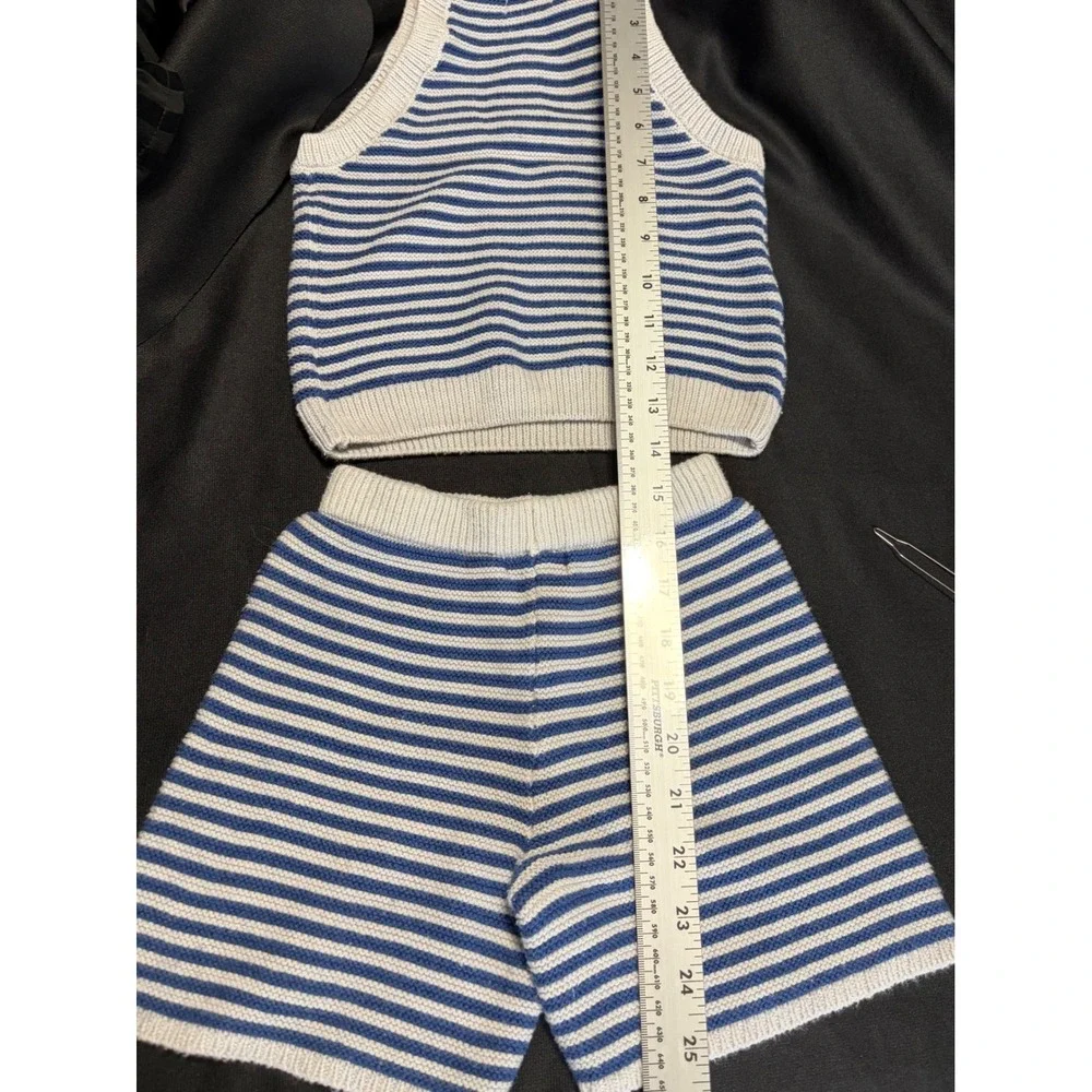 Cat & Jack Girls Blue Light Gray Striped Knit Tank Shorts 2 Piece Set 5T
